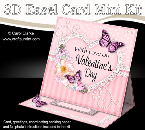 3D Easel Card Mini Kit - A Touch of Elegance Valentines Day - Flowers, Heart Lace, Butterflies & Pearls
