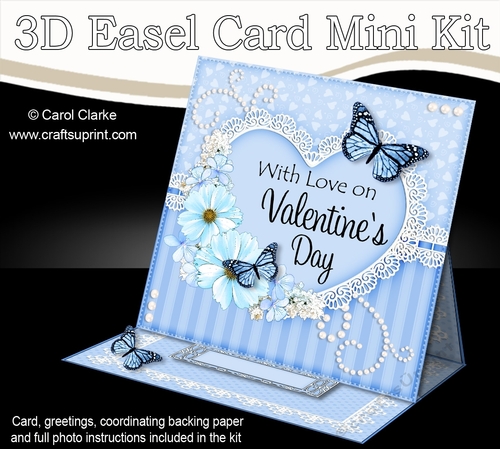 3D Easel Card Mini Kit - A Touch of Elegance Valentines Day - Flowers, Heart Lace, Butterflies & Pearls