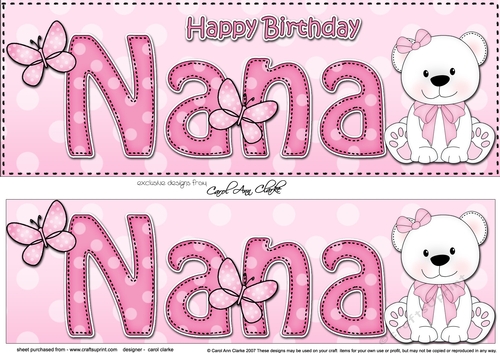 Large DL Happy Birthday NANA 3D decoupage with Livvy Bear