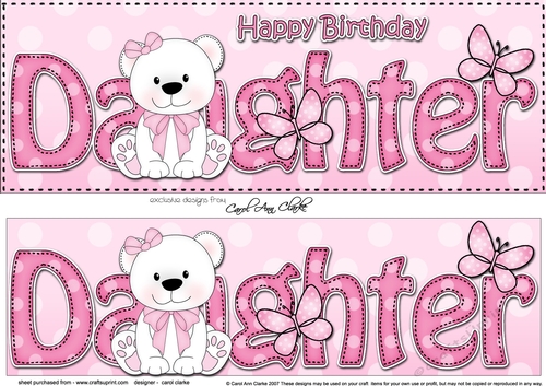 Large DL Happy Birthday DAUGHTER 3D decoupage with Livvy Bear