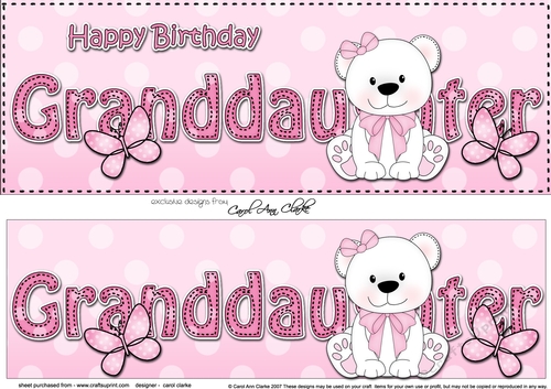 Large DL Happy Birthday GRANDDAUGHTER 3D decoupage with Livvy Bear
