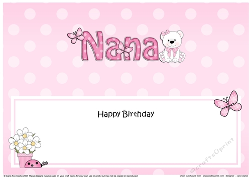 Large DL Happy Birthday NANA insert with Livvy Bear