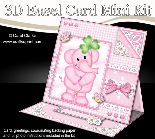 3D Easel Card Mini Kit - Pretty in Pink - Lola Elephant has a 4 Leaf Clover