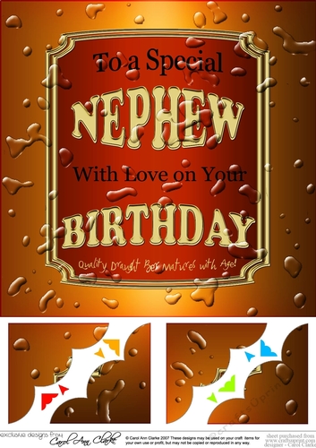 8 x 8 Birthday NEPHEW Beer Label Scalloped corner Topper