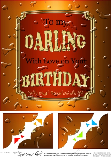 8 x 8 Birthday to my DARLING Beer Label Scalloped corner Topper