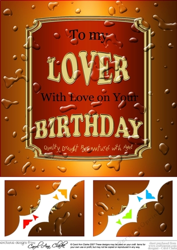 8 x 8 Birthday to my LOVER Beer Label Scalloped corner Topper