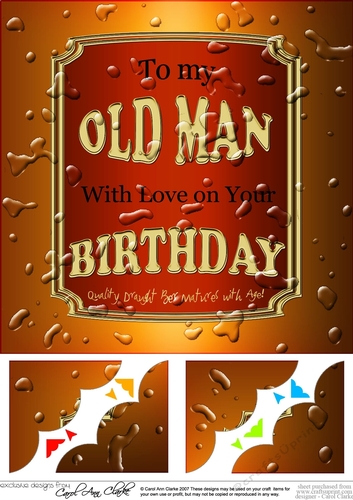 8 x 8 Birthday to my OLD MAN Beer Label Scalloped corner Topper