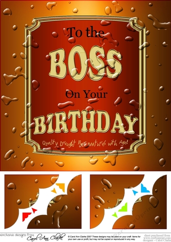 8 x 8 Birthday to the BOSS Beer Label Scalloped corner Topper
