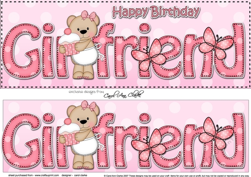 Large DL Happy Birthday GIRLFRIEND 3D decoupage with Livvy Bear