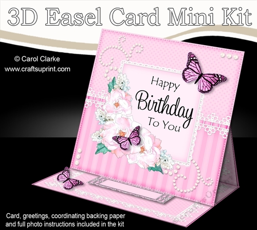 3D Easel Card Mini Kit - A Touch of Elegance Birthday - Flowers, Lace, Butterflies & Pearls