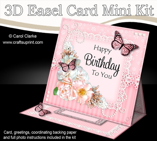 3D Easel Card Mini Kit - A Touch of Elegance Birthday - Flowers, Lace, Butterflies & Pearls