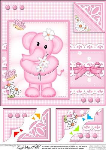 8 x 8 Lola Elephant & Lace Scalloped Corner Topper