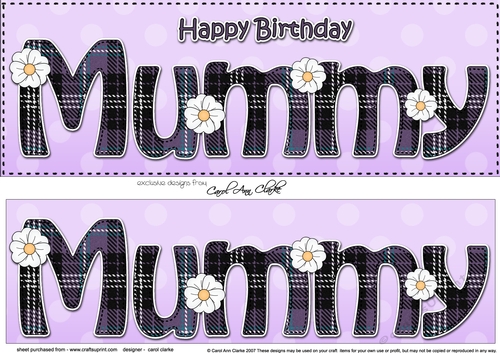 Large DL Happy Birthday MUMMY 3D decoupage with tartan