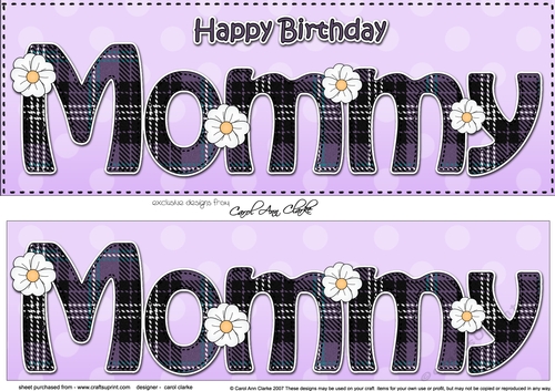 Large DL Happy Birthday MOMMY 3D decoupage with tartan