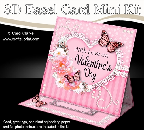 3D Easel Card Mini Kit - A Touch of Elegance Valentines Day - Flowers, Heart Lace, Butterflies & Pearls