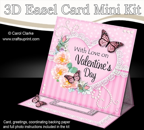 3D Easel Card Mini Kit - A Touch of Elegance Valentines Day - Flowers, Heart Lace, Butterflies & Pearls