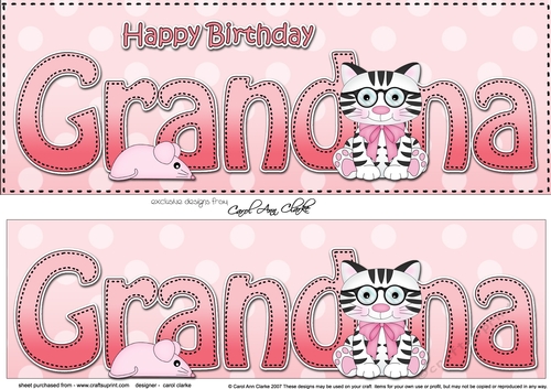 Large DL Happy Birthday GRANDMA 3D decoupage with Cute Cat