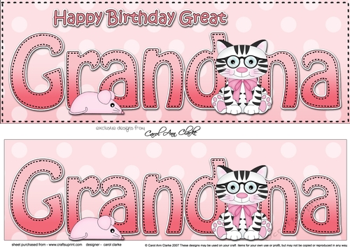 Large DL Happy Birthday GREAT GRANDMA 3D decoupage with Cute Cat