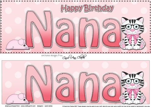 Large DL Happy Birthday NANA 3D decoupage with Cute Cat