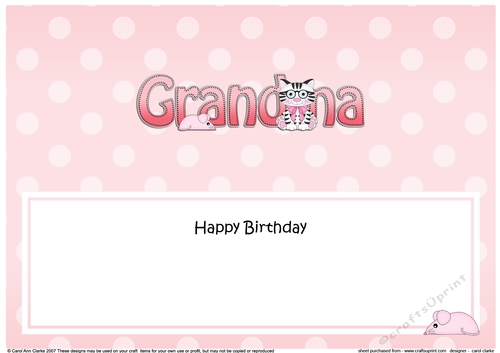 Large DL Happy Birthday GRANDMA insert with Cute Cat