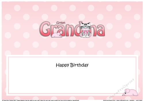 Large DL Happy Birthday GREAT GRANDMA insert with Cute Cat