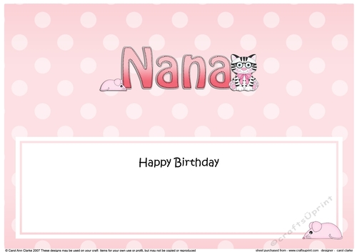 Large DL Happy Birthday NANA insert with Cute Cat