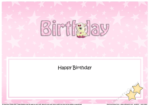 Large DL HAPPY BIRTHDAY insert with Cute Pony