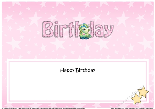 Large DL HAPPY BIRTHDAY insert with Cute Pony