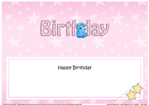 Large DL HAPPY BIRTHDAY insert with Cute Pony