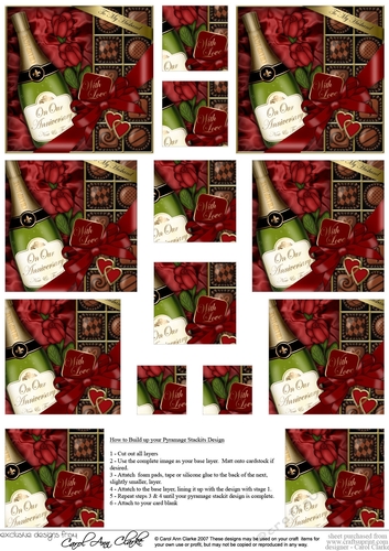 Husband Anniversary Champers, Chocs & Roses Pyramage sheet