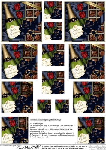 Husband Anniversary Champers, Chocs & Roses Pyramage sheet