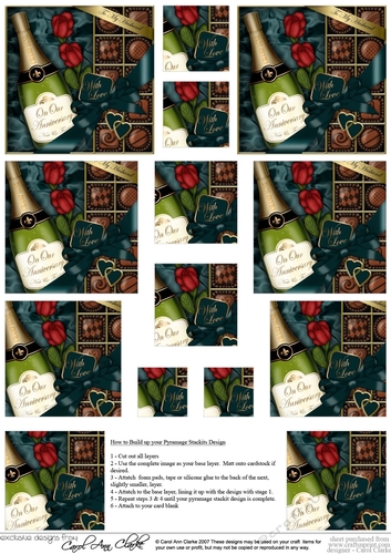 Husband Anniversary Champers, Chocs & Roses Pyramage sheet