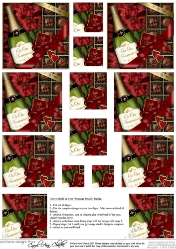 Husband Anniversary Champers, Chocs & Roses Pyramage sheet