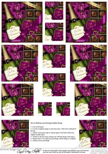 Husband Anniversary Champers, Chocs & Roses Pyramage sheet