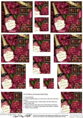 Husband Anniversary Champers, Chocs & Roses Pyramage sheet