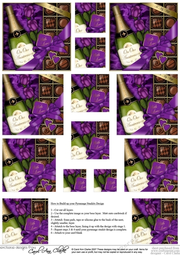 Husband Anniversary Champers, Chocs & Roses Pyramage sheet