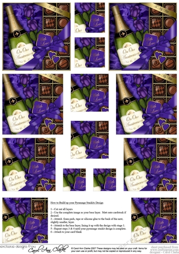 Husband Anniversary Champers, Chocs & Roses Pyramage sheet