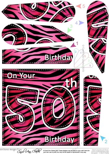 Fun Zebra Striped 50th Birthday Fan Pyramage Topper
