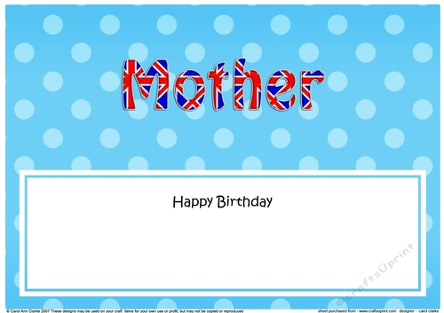 Large DL Happy Birthday MOTHER insert UK Union Jack