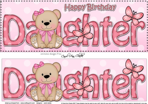 Large DL Happy Birthday DAUGHTER 3D decoupage with Livvy Bear