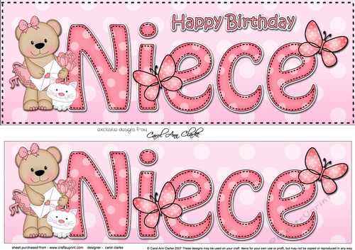 Large DL Happy Birthday NIECE 3D decoupage with Livvy Bear