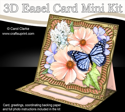3D Easel Card Mini Kit - Butterfly & Flowers on Gold Frame