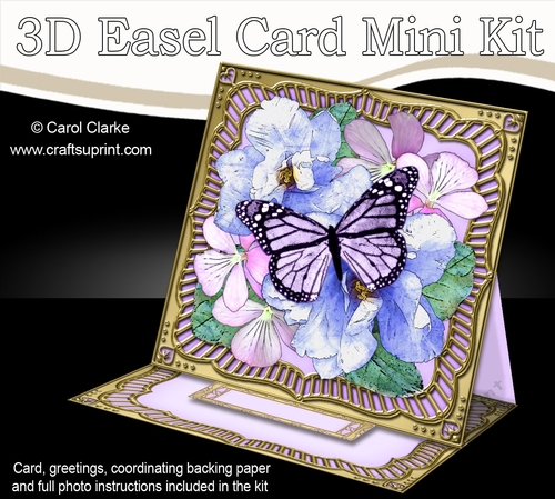 3D Easel Card Mini Kit - Butterfly & Flowers on Gold Frame