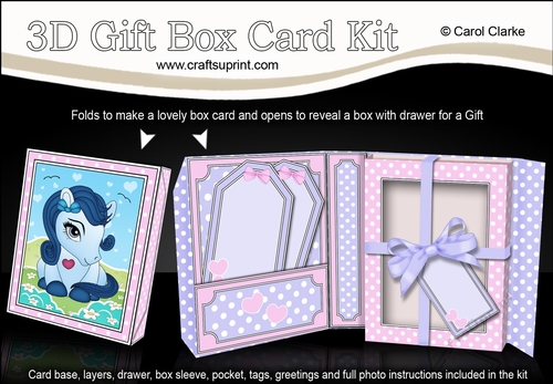 3D Cute Little Pony Gift Box Card Kit 3d Decoupage
