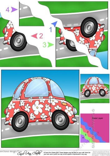 Funky Floral Car - Wavy Corner side stacker Topper