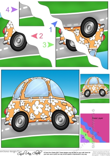 Funky Floral Car - Wavy Corner side stacker Topper