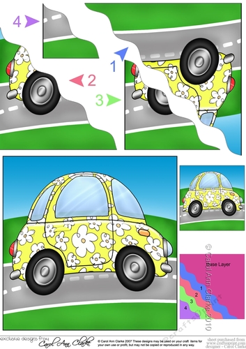 Funky Floral Car - Wavy Corner side stacker Topper