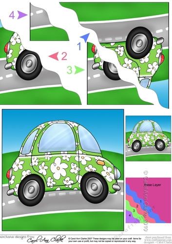 Funky Floral Car - Wavy Corner side stacker Topper