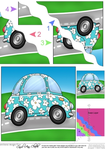Funky Floral Car - Wavy Corner side stacker Topper
