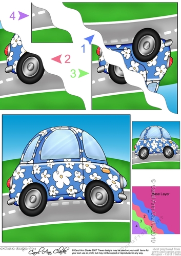 Funky Floral Car - Wavy Corner side stacker Topper